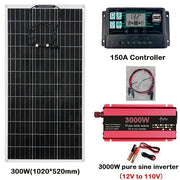 RadiantGrid Pro 300W Solar Kit with 3000W Pure Sine Wave Inverter - Complete 12V/110V/220V Power System