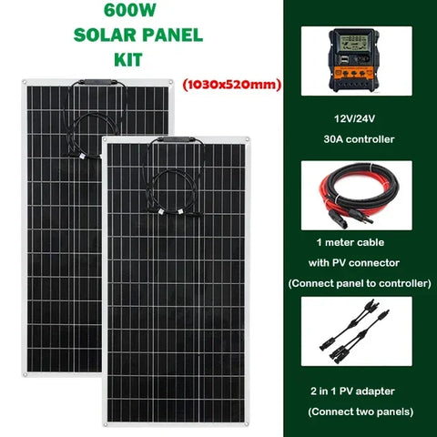 RadiantGrid Pro 300W Solar Kit with 3000W Pure Sine Wave Inverter - Complete 12V/110V/220V Power System